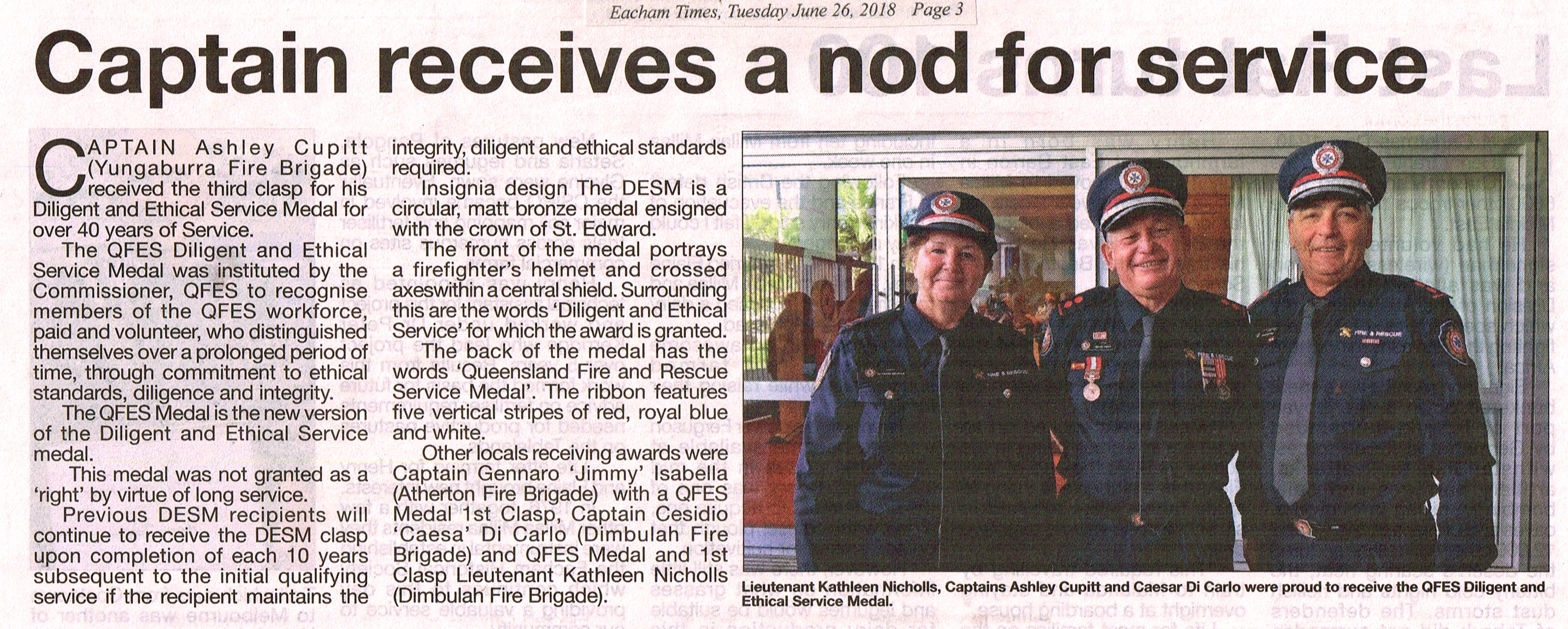 2018.06.26 Eacham Times 3rd clasp Diligent and Ethical medal