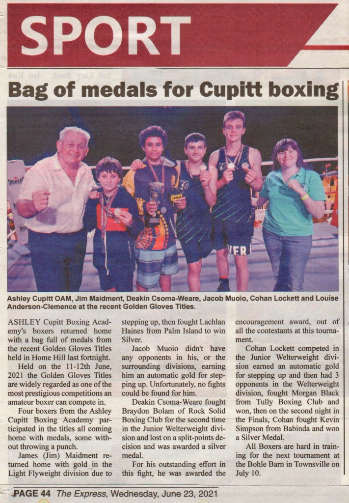 Newspaper Article of Golden Gloves results.